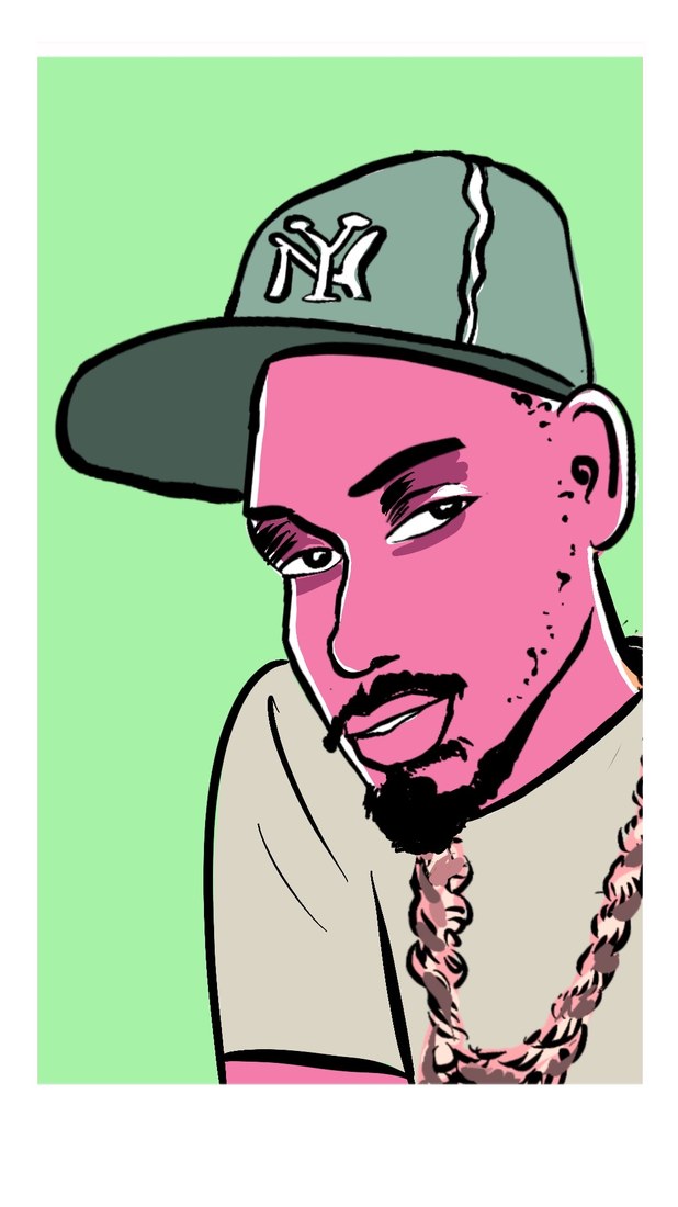Portrait pop art, fond vert, homme casquette NY
