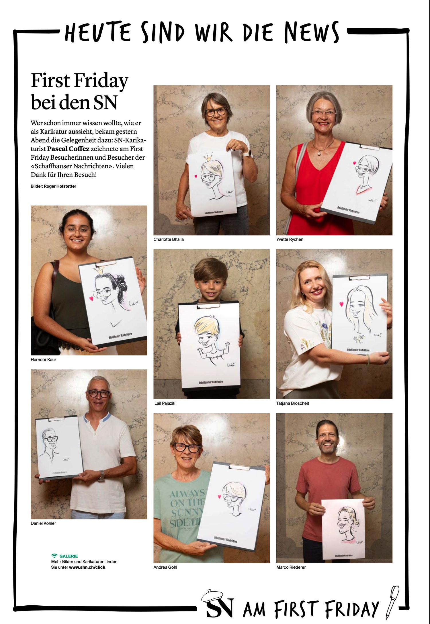 Page Heute sind wir die News : les portraits realises au First Friday des Schaffhauser Nachrichten